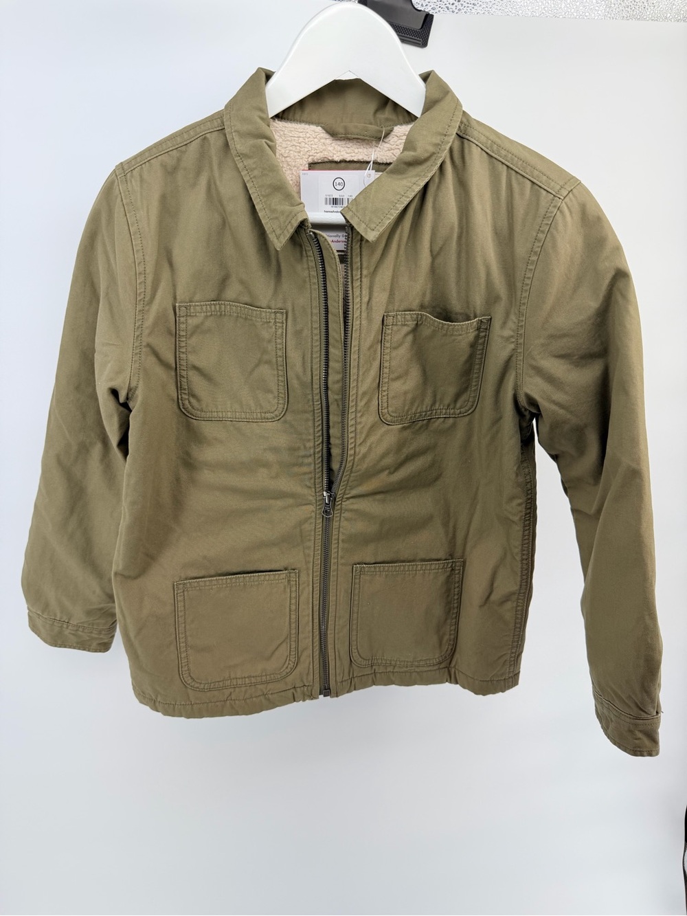 NWT Hanna Andersson Olive Green Canvas Zip-Front Lined Utility Kids Jacket